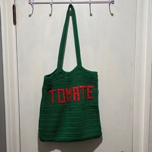 CLARE V Tomate green crochet tote bag